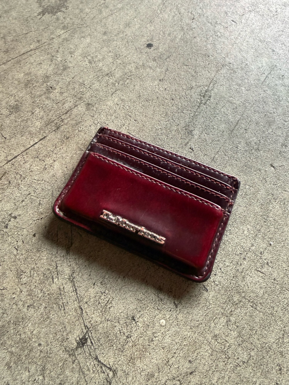 Dr. Martens Wine Red Leather Card Holder with Metal Logo